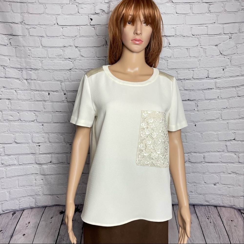 Rag & Bone Cream Silk Blouse With Lace Pocket Size S